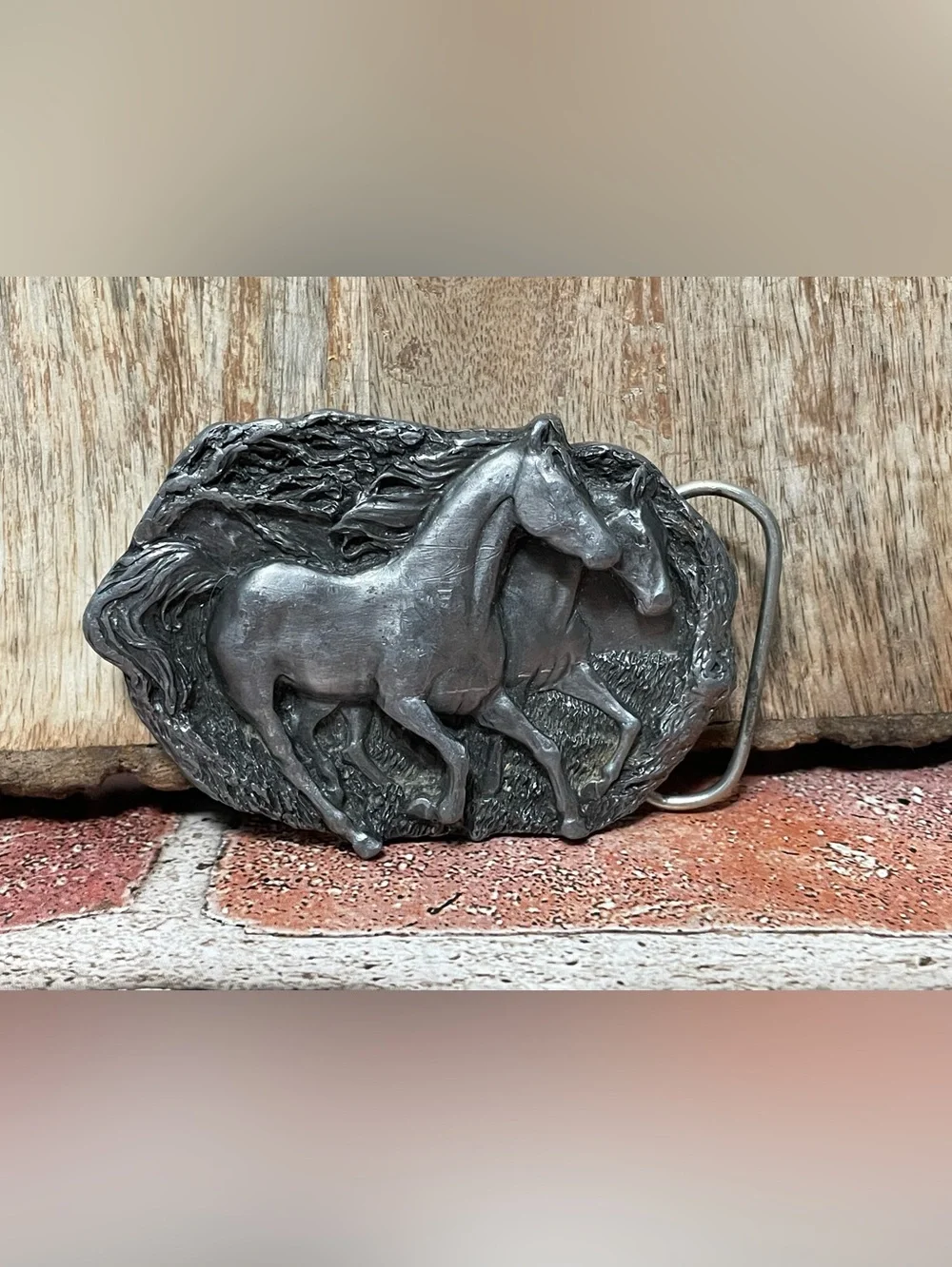 Bergamot Brass Works Belt Buckle Wild Horses C-146 1983